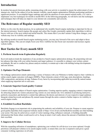 Remain on Top of Your Recreation: Finest Methods for Regular monthly Search engi
