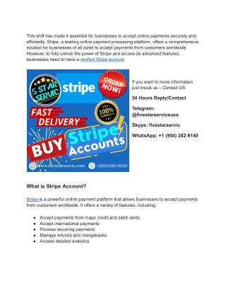 Buy Verified Stripe Accounts - Unlock Seamless Payment Processing for Your Business