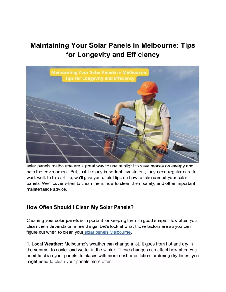 maintaining your solar panels in melbourne tips
