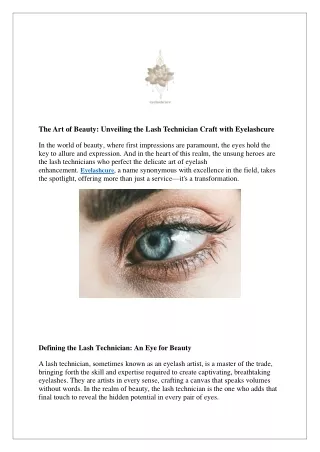 The Art of Beauty Unveiling the Lash Technician Craft with Eyelashcure