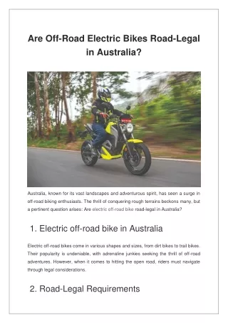 Are Off-Road Electric Bikes Road-Legal in Australia?