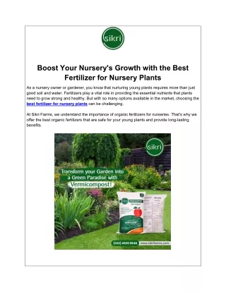 Boost Your Nursery's Growth with the Best Fertilizer for Nursery Plants