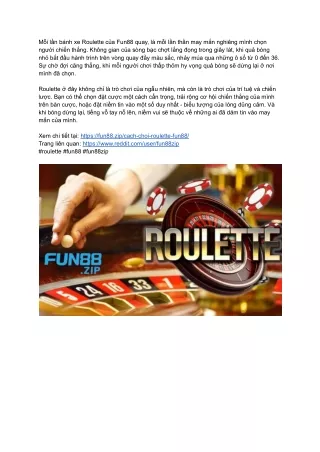 _Roulette tại Fun88 Zip_ Điểm hẹn lý tưởng cho các cao thủ_