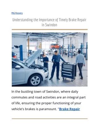 Understanding the Importance of Timely Brake Repair in Swindon
