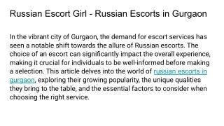 Russian Call Girl & Escorts in Gurgaon Near Me 9717168539 yashasavikhanna.com