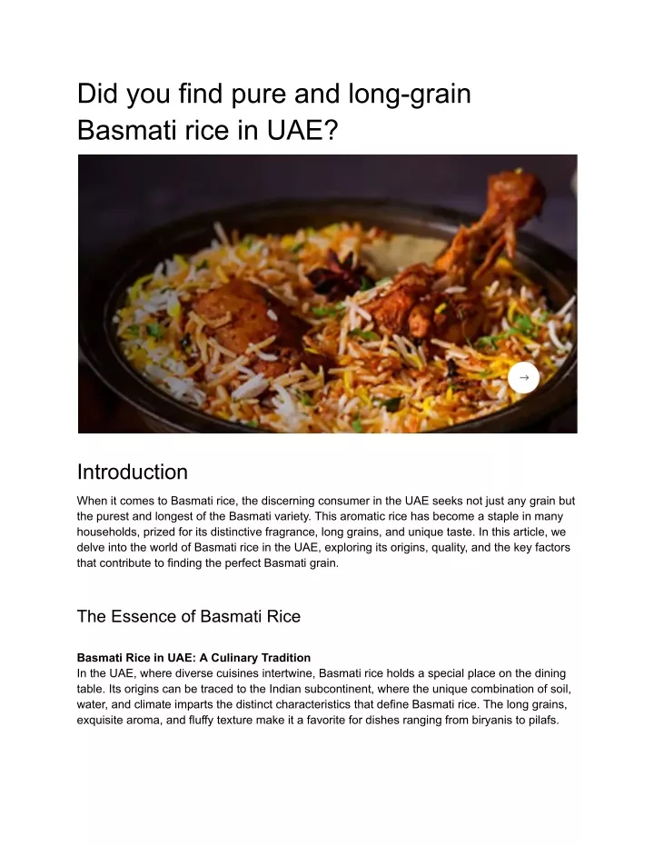did you find pure and long grain basmati rice