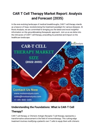 CAR T Cell Therapy Market Report: Analysis and Forecast (2035)