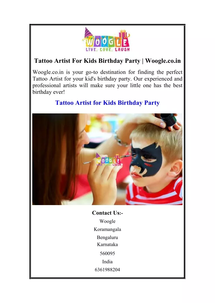 tattoo artist for kids birthday party woogle co in