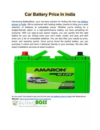 Car Battery Price In India