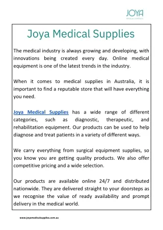 Trusted Medical Supplies Store in Gold Coast, Australia  Joya Medical Supplies