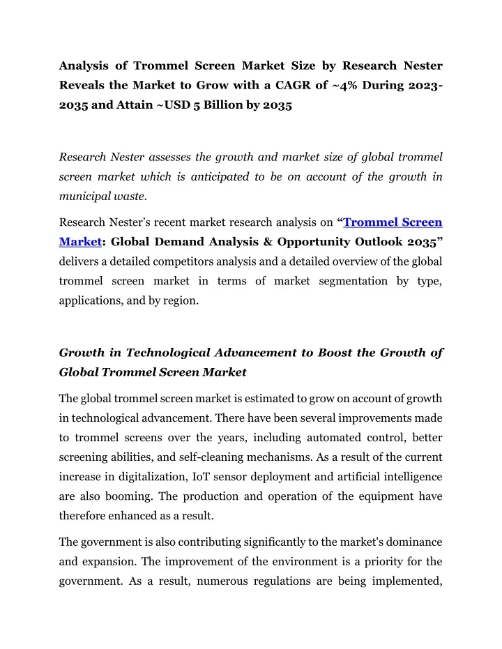 analysis of trommel screen market size