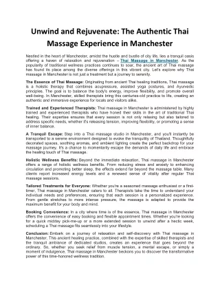 The Authentic Thai Massage Experience in Manchester