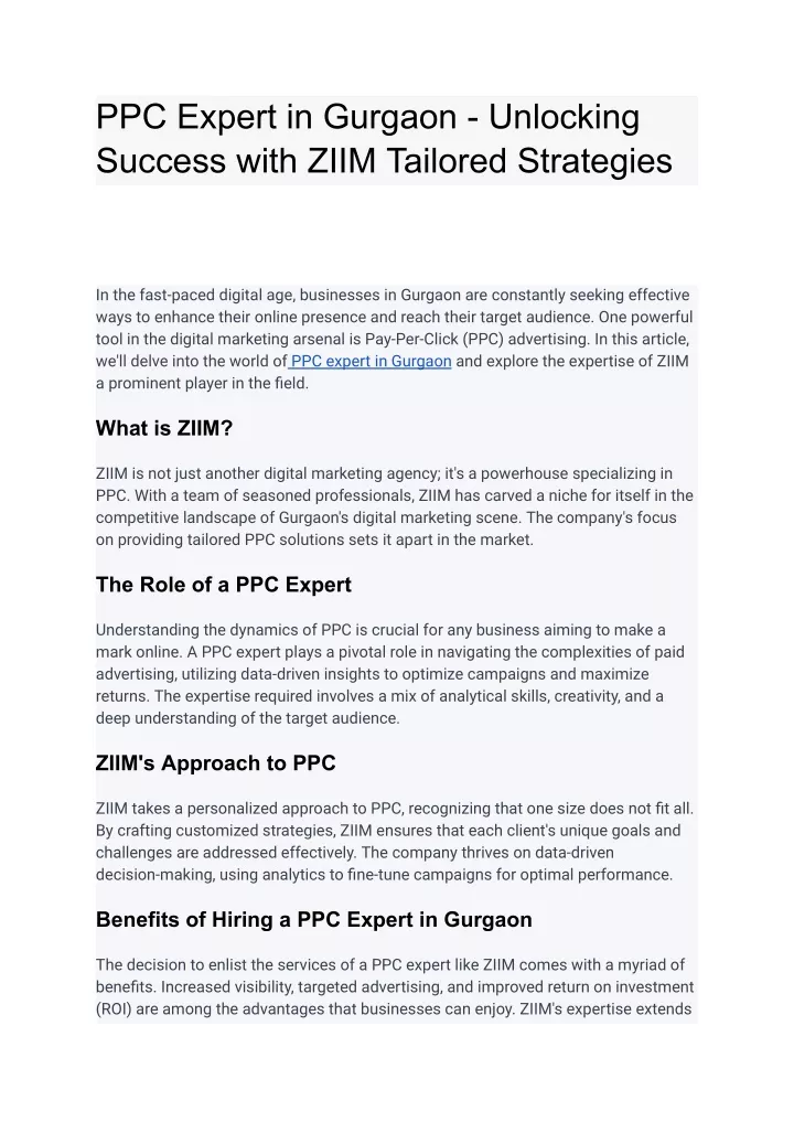 ppc expert in gurgaon unlocking success with ziim