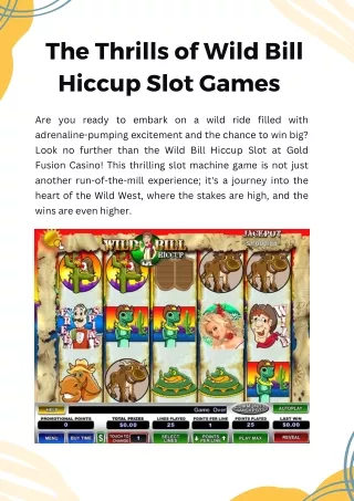 Ride the Wild Wins: Unveiling the Thrills of Wild Bill Hiccup Slot Games at Gold