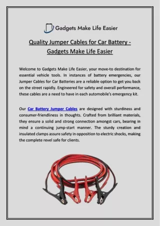 Quality Jumper Cables for Car Battery - Gadgets Make Life Easier
