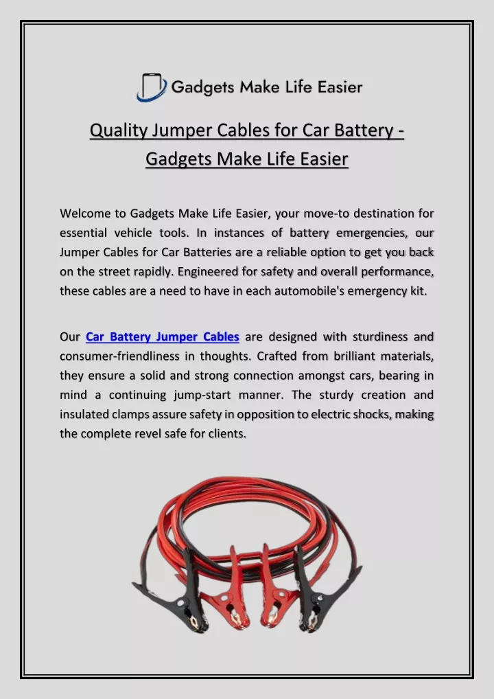 quality jumper cables for car battery gadgets