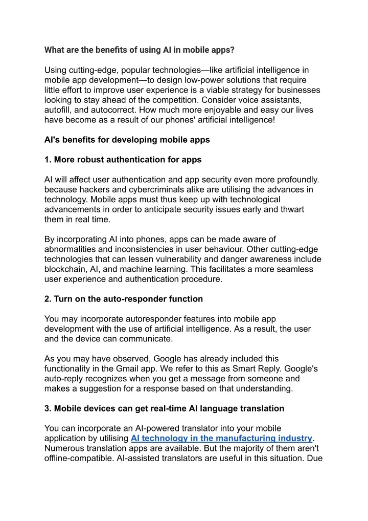 what are the benefits of using ai in mobile apps