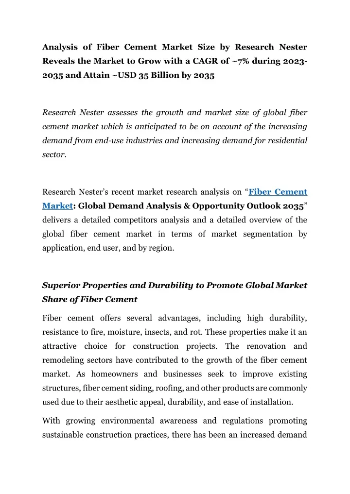 analysis of fiber cement market size by research