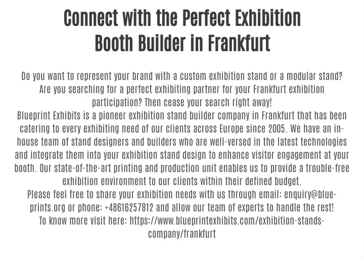 connect with the perfect exhibition booth builder