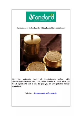 Kumbakonam Coffee Powder | Standardcoldpressedoil.com