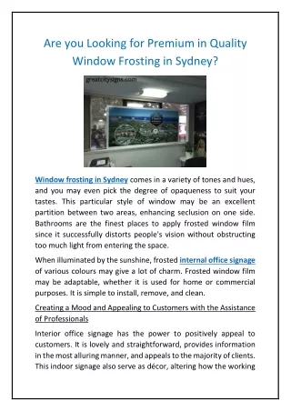 Are you Looking for Premium in Quality Window Frosting in Sydney