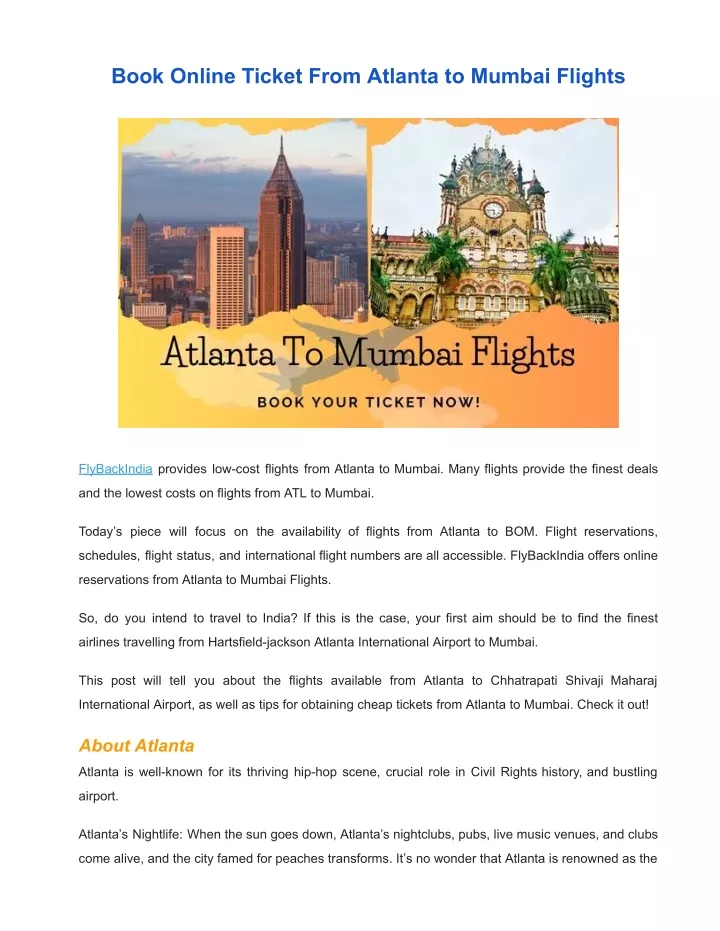 book online ticket from atlanta to mumbai flights