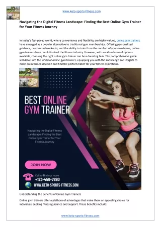 Navigating the Digital Fitness Landscape - Finding the Best Online Gym Trainer for Your Fitness Journey