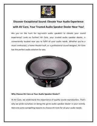 Discover Exceptional Sound Elevate Your Audio Experience with AV Core, Your Trusted Audio Speaker Dealer Near You!