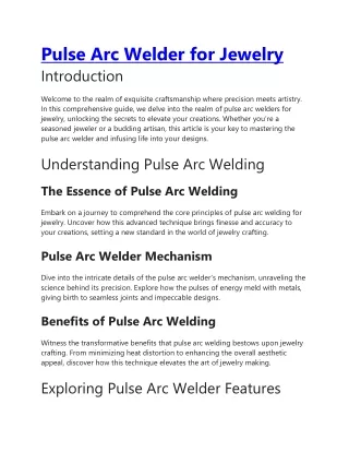 Pulse Arc Welder for Jewelry