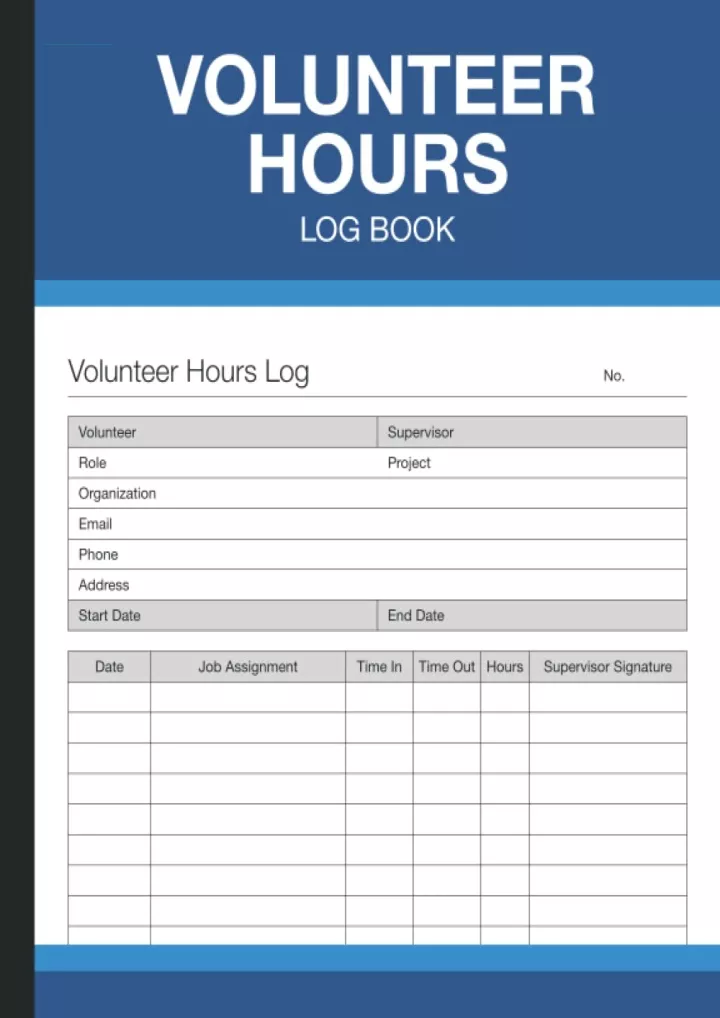 volunteer hours log book organizer for community