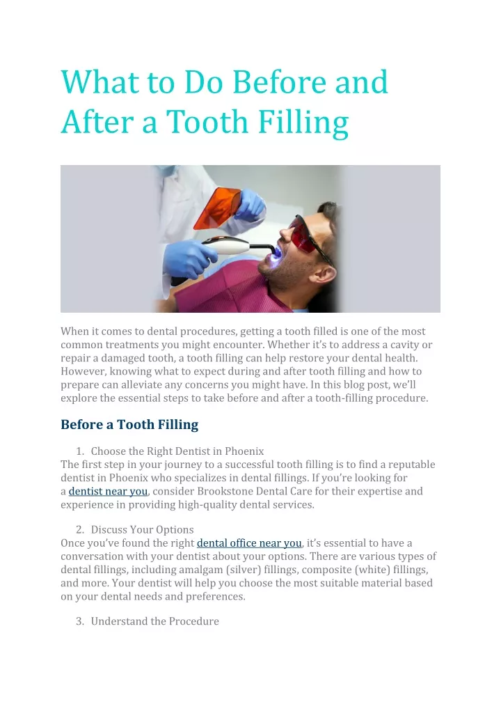 what to do before and after a tooth filling