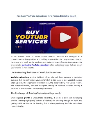 Purchase YouTube Subscribers for a Fast and Reliable Boost