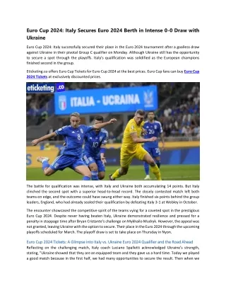 Euro Cup 2024 Italy Secures Euro 2024 Berth in Intense 0-0 Draw with Ukraine