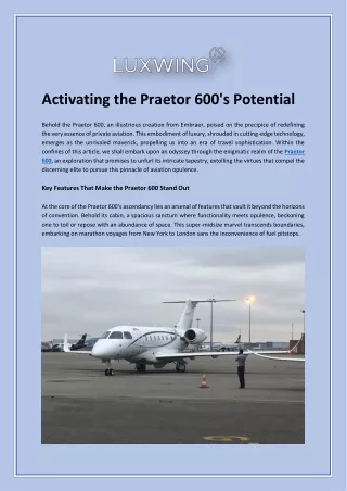 Activating the Praetor 600's Potential