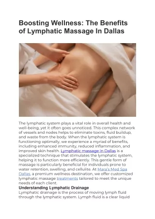 Benifits of Lymphatic Massage in Dallas