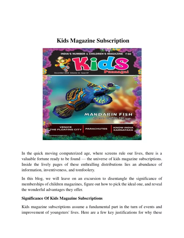 kids magazine subscription