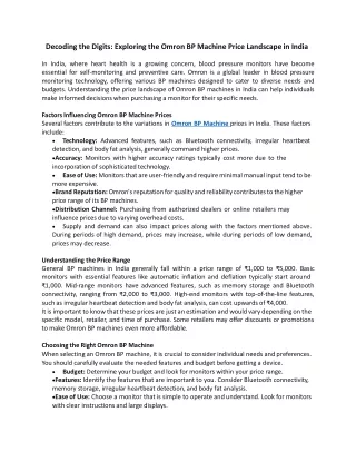 Decoding the Digits Exploring the Omron BP Machine Price Landscape in India