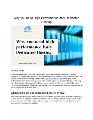 why you need high performance italy dedicated