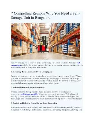 7 Compelling Reasons Why You Need a Self-Storage Unit in Bangalore