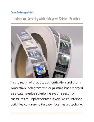 Unlocking Security with Hologram Sticker Printing