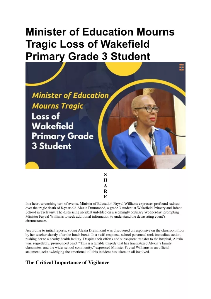 minister of education mourns tragic loss