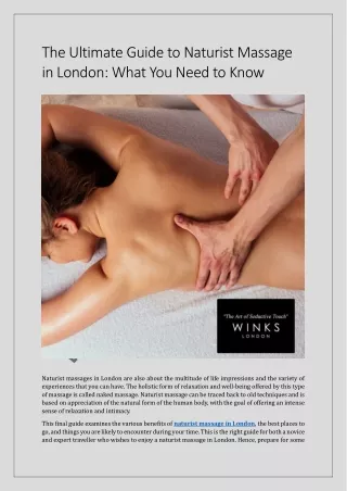 The Ultimate Guide to Naturist Massage in London: What You Need to Know
