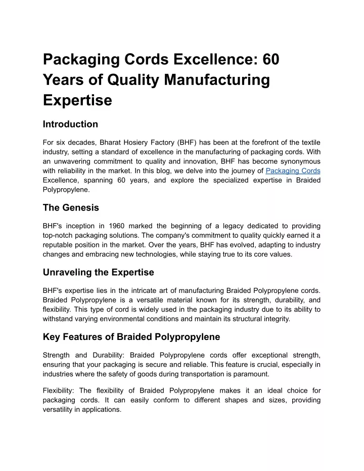 packaging cords excellence 60 years of quality