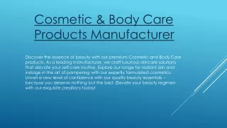 Cosmetic & Body Care Products Manufacturer Nov 2023