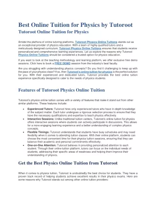 Best Online Tuition for Physics By Tutoroot