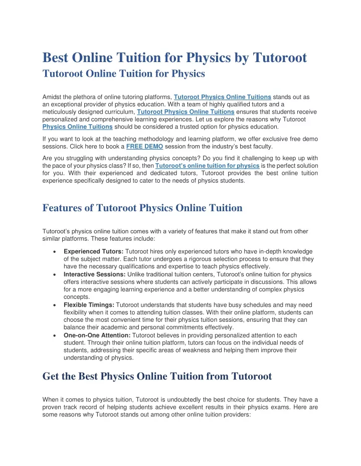 best online tuition for physics by tutoroot