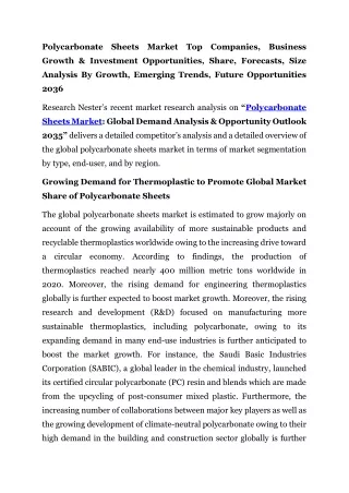 polycarbonate sheets market top companies business