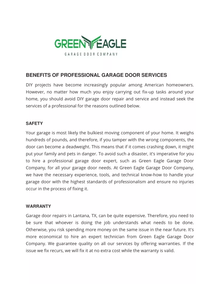 benefits of professional garage door services