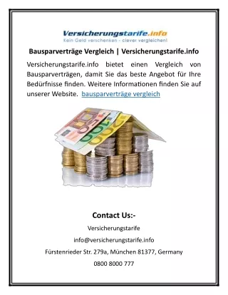 Bausparverträge Vergleich | Versicherungstarife.info