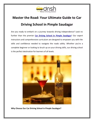 Master the Road Your Ultimate Guide to Car Driving School in Pimple Saudagar